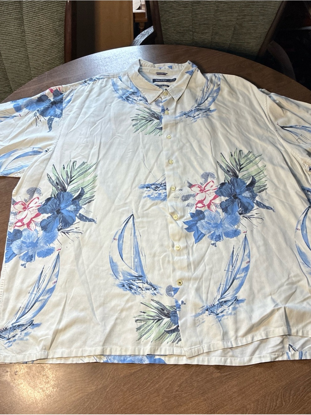 Nautica White Short-Sleeve Floral & Sailboat Button-Down Shirt